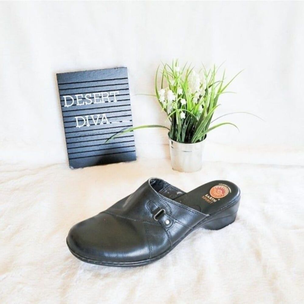 Earth Spirit Womens Shoes Black 9.5 Gelron 2000 Molly Clogs Mules Leather